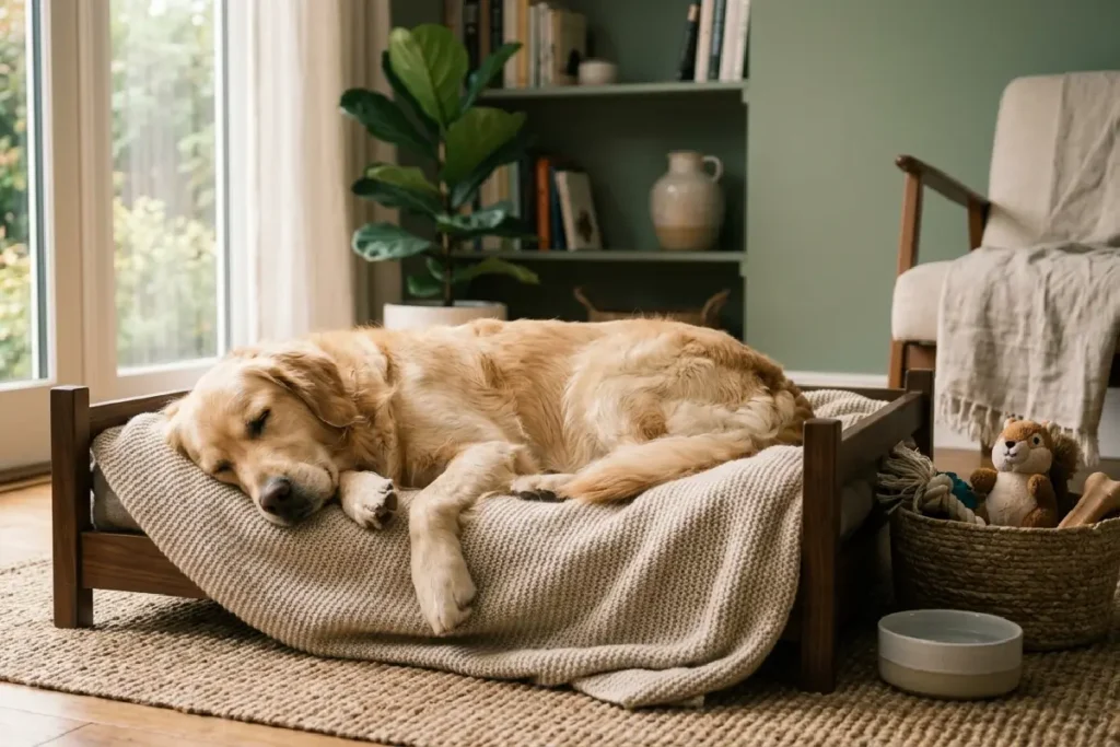 Cachorro relaxado em casa em ambiente confortável