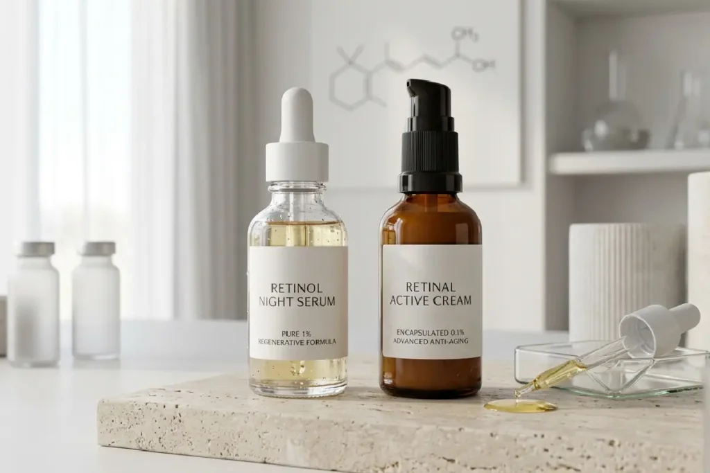 Comparação entre retinol e retinal em produtos de skincare